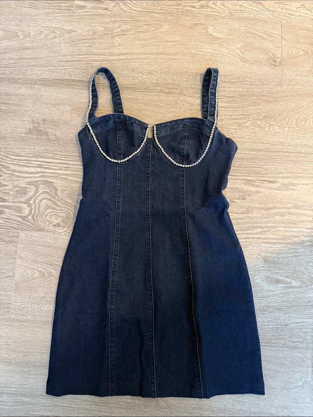 Dark Denim rhinestone -Trim Mini Dress